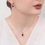 نیم ست نقره زنانه نگین رنگی مدل - Women's silver semi-set with colored stone, model (NI R71) - Image 3